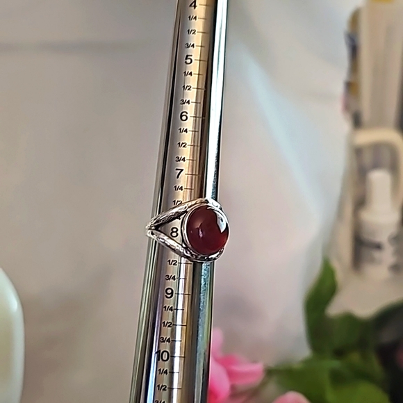 Carnelian Cabochon Sterling Silver  Hammered  Open Band Ring Size 8 - Picture 7 of 7